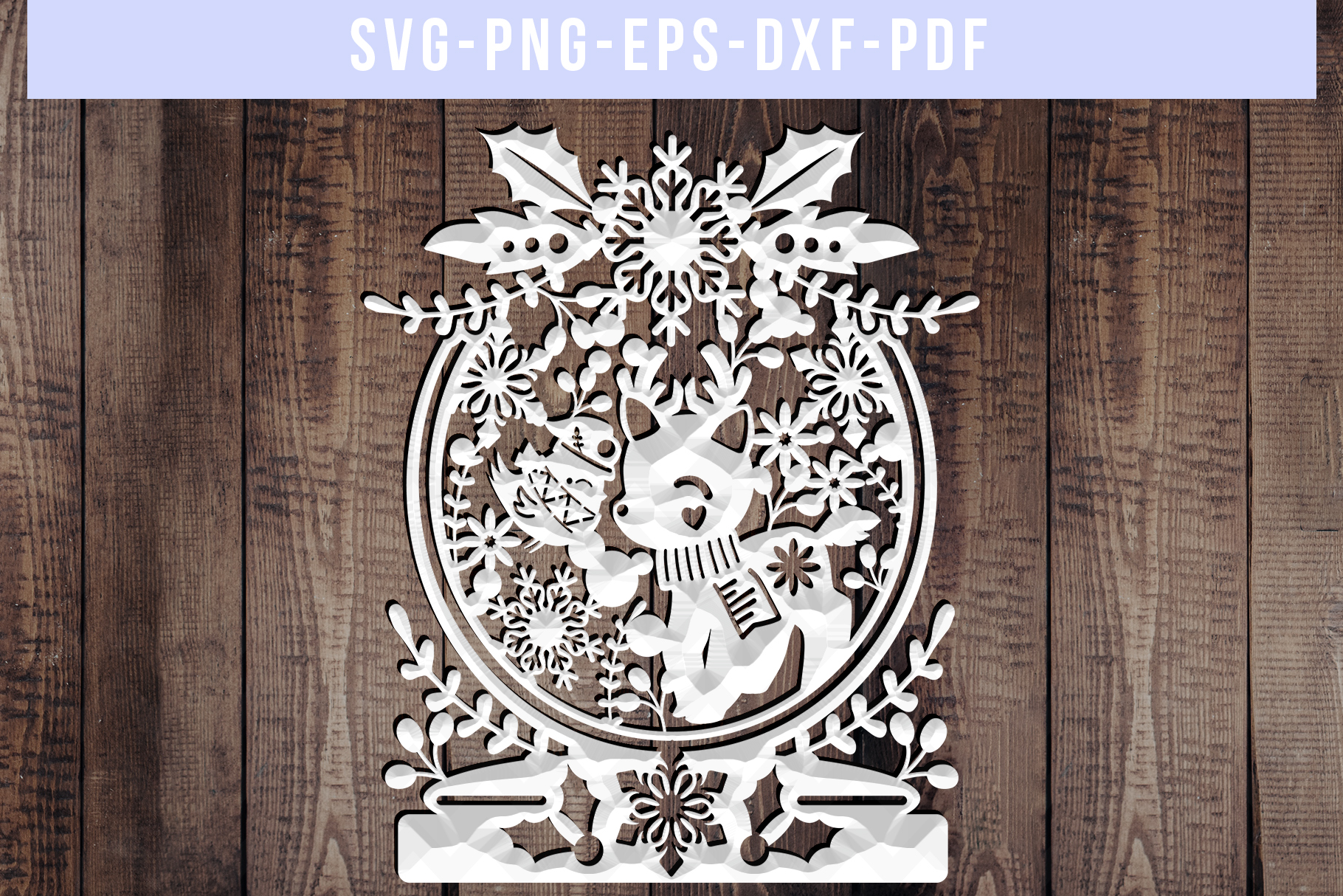 Winter SVG Cut File Snowflake Papercut Christmas Reindeer (139005