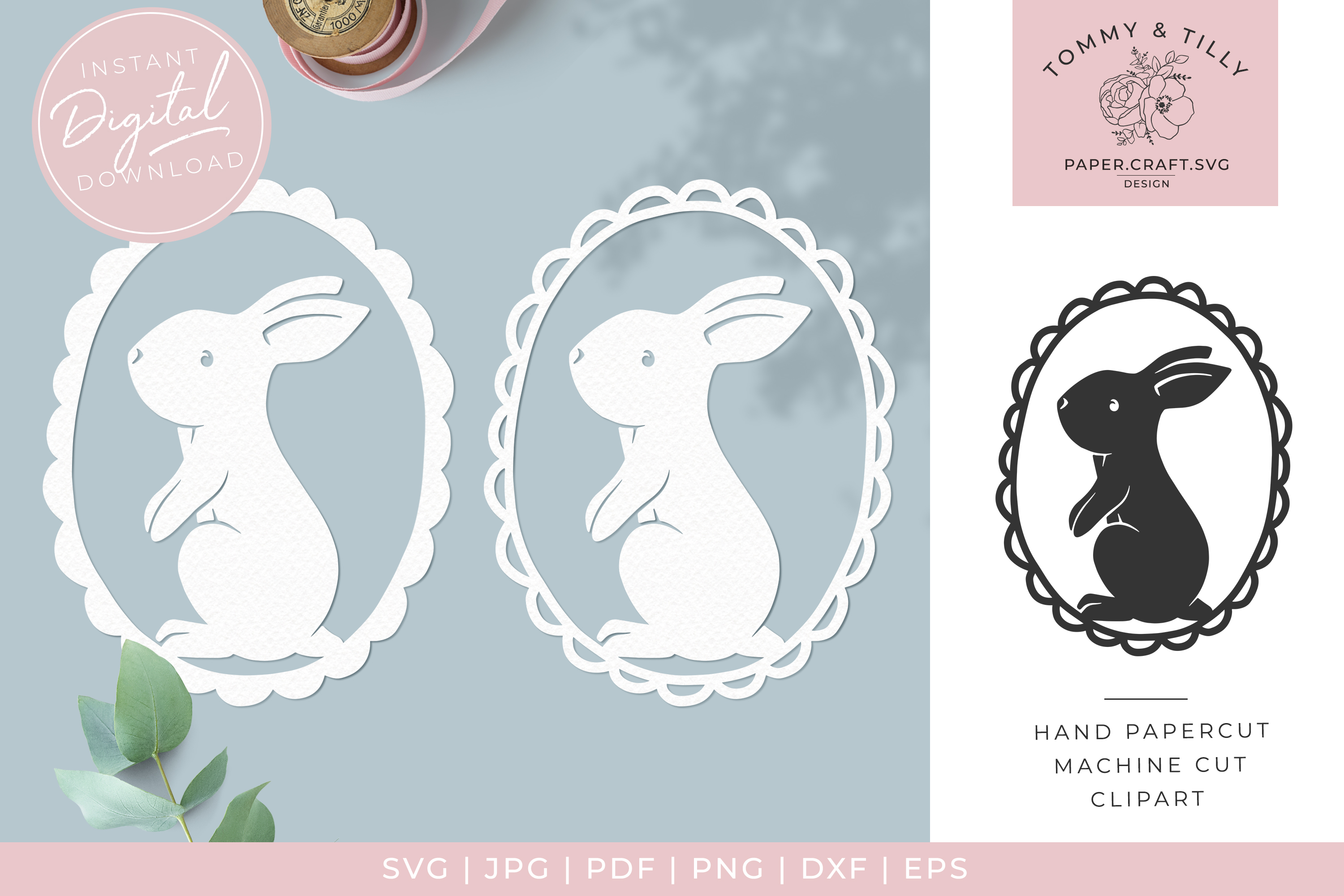 Download Rabbit Wreath x 2 - Butterfly SVG Papercut Cutting File