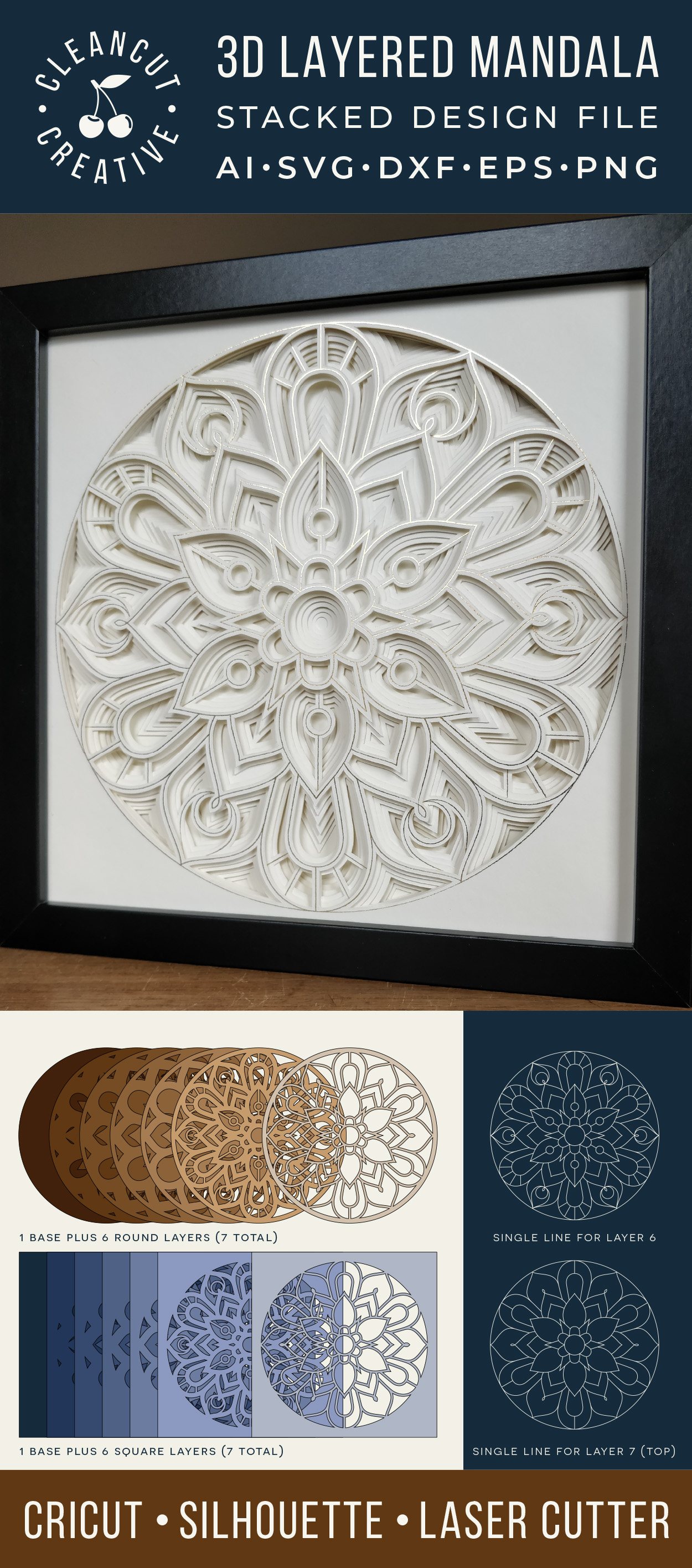 Download 3D layered MANDALA svg | stacked paper | laser cut wood art