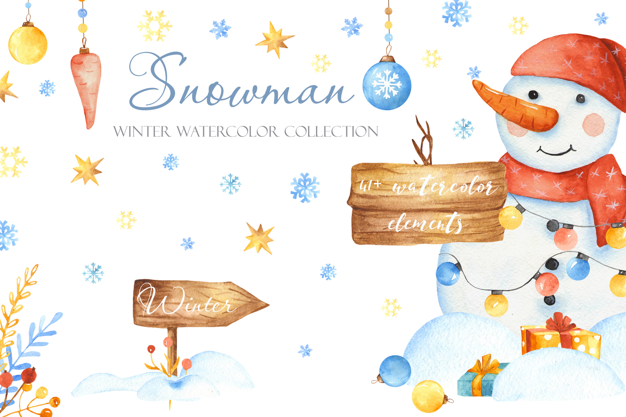 Christmas cute snowman watercolor clipart Winter ...