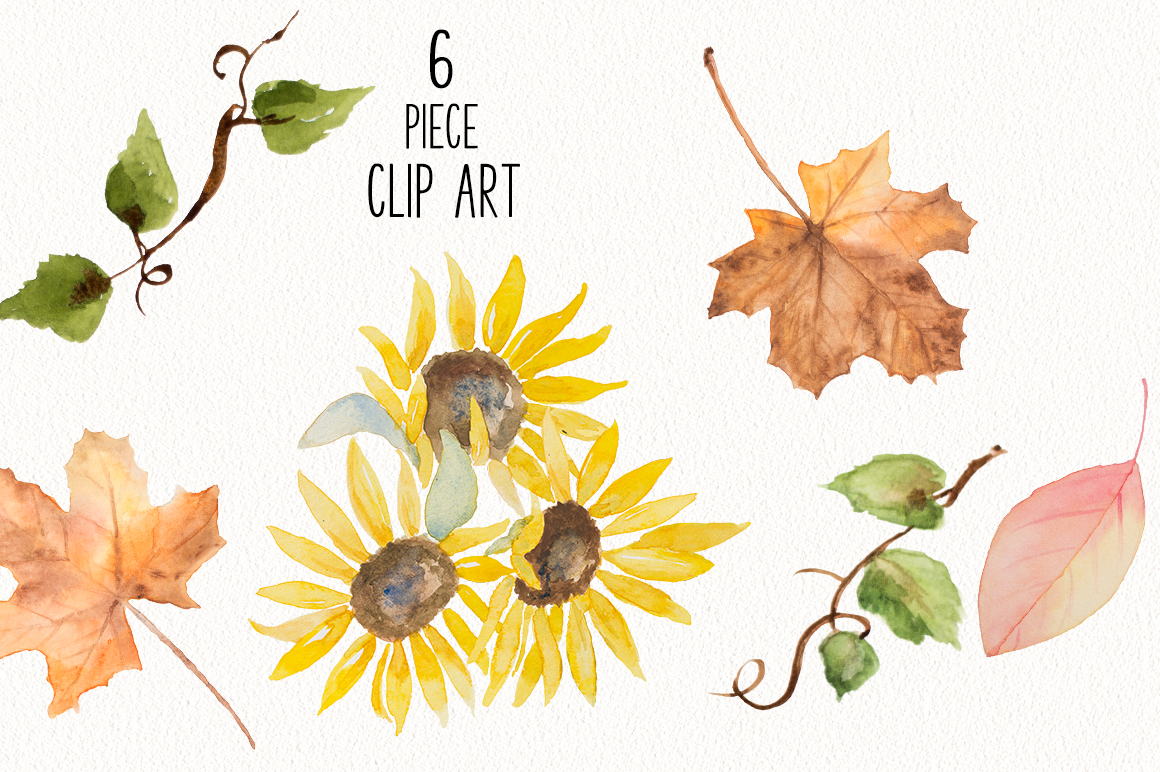 Download Fall Sunflower and leaves Clip Art & Paper Bundle