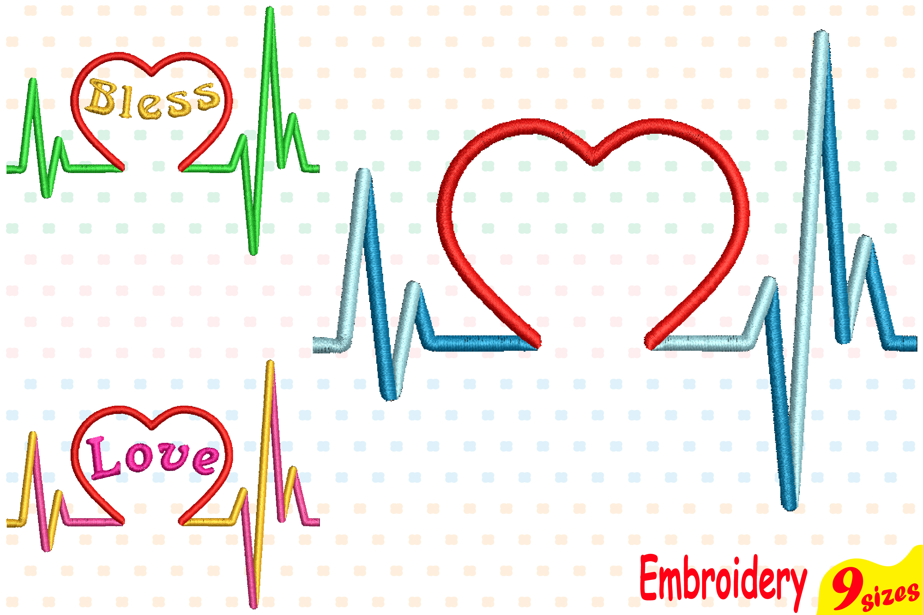 Heart Pulse Line Embroidery Design Machine Instant Download Commercial
