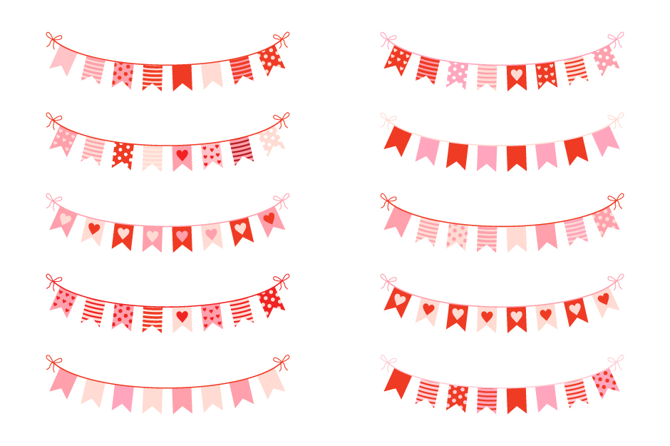 Cute love bunting clipart, Valentine banners clip art - birthday flags