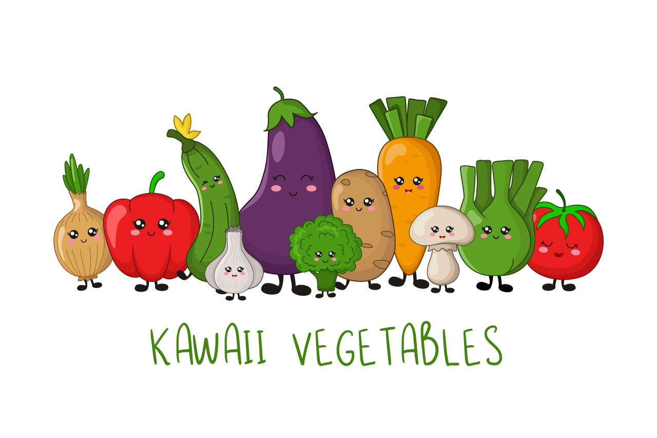 Kawaii Fruit and Vegetables (353211) Illustrations Design Bundles