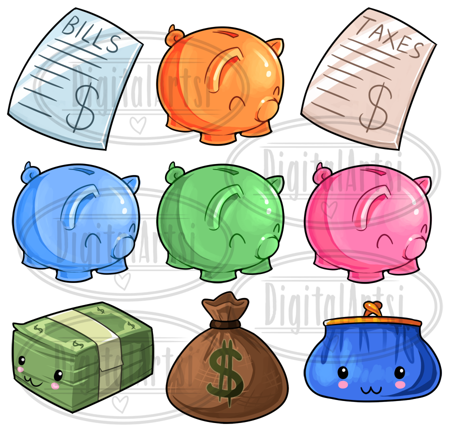 Kawaii Money Clipart (127091) | Illustrations | Design Bundles