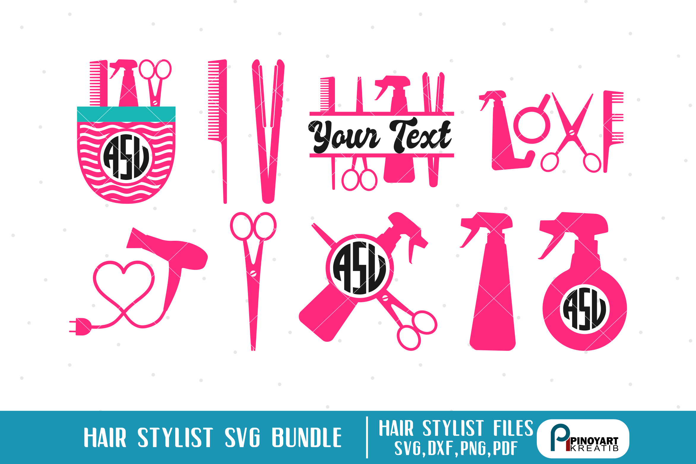 Hair Sylist SVG Cut Files Bundle - Hair Stylist Monograms example image 1.