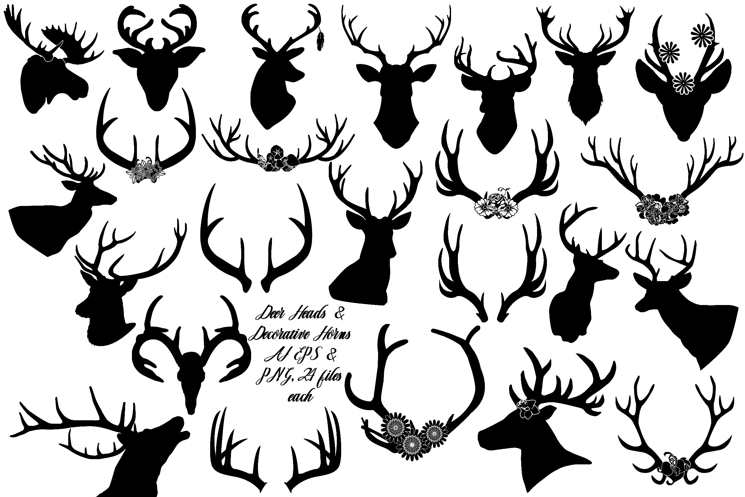 Deer Heads and Decorative Horns AI EPS PNG