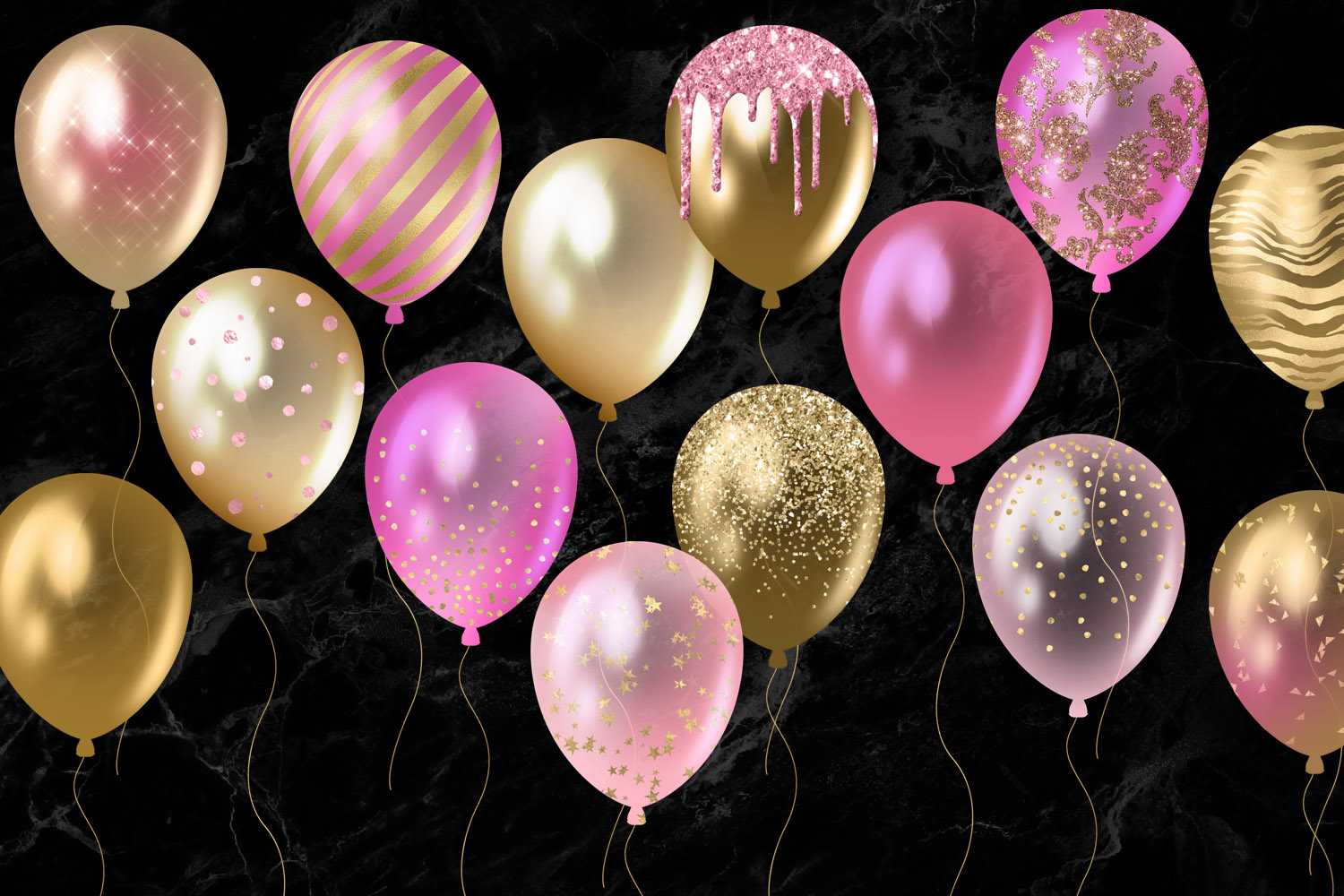 Pink and Gold Balloons Clipart