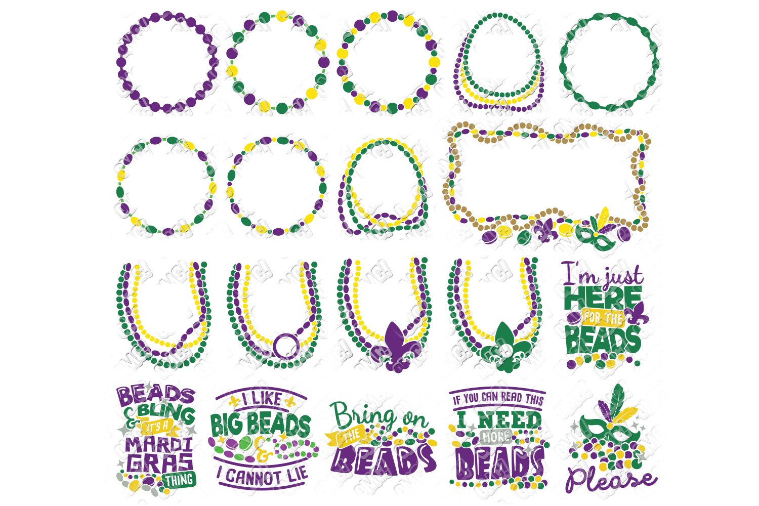 Download Mardi Gras Beads SVG Bundle in SVG, DXF, PNG, EPS, JPEG