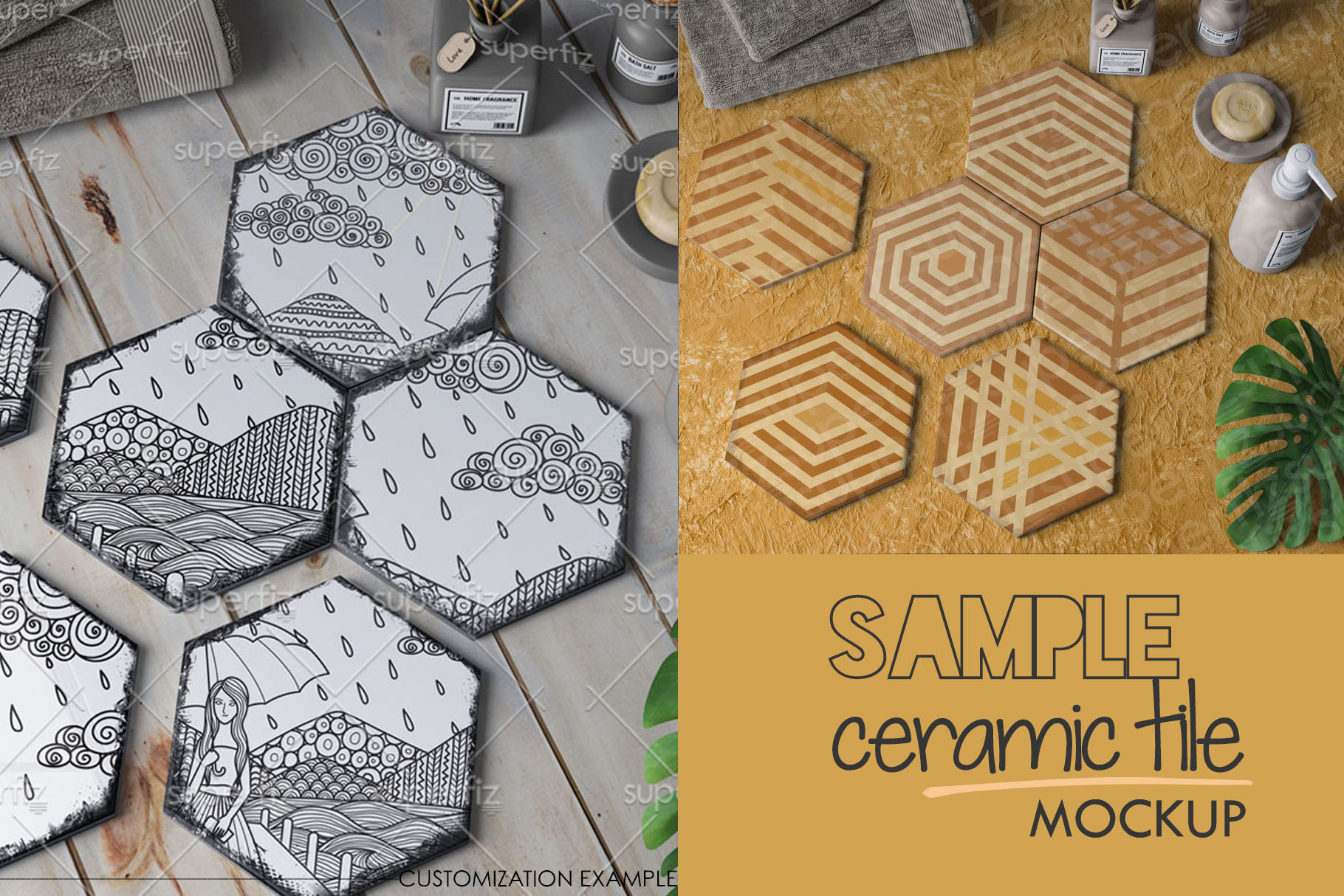 Download Sample Hexagonal Ceramic Tile Mockup PSD SM91H