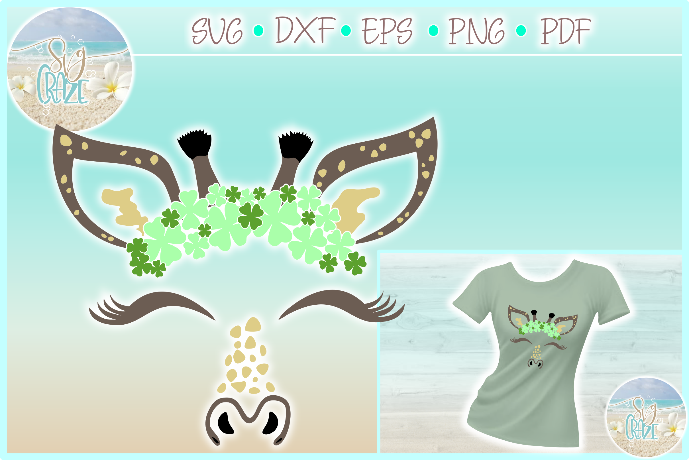 Download Giraffe Face With Clovers St Patricks Day Svg Dxf Eps Png Pd 61283 Svgs Design Bundles