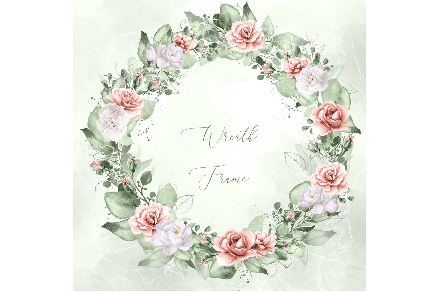 Download Watercolor Pink Rose Greenery Wreath SVG PNG Frame Clipart