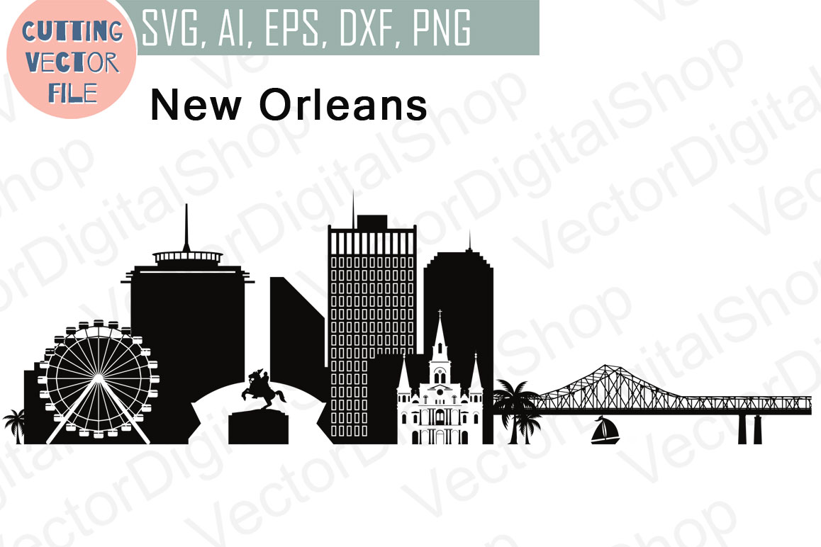 Download New Orleans Vector, Louisiana Skyline USA city, SVG, JPG ...