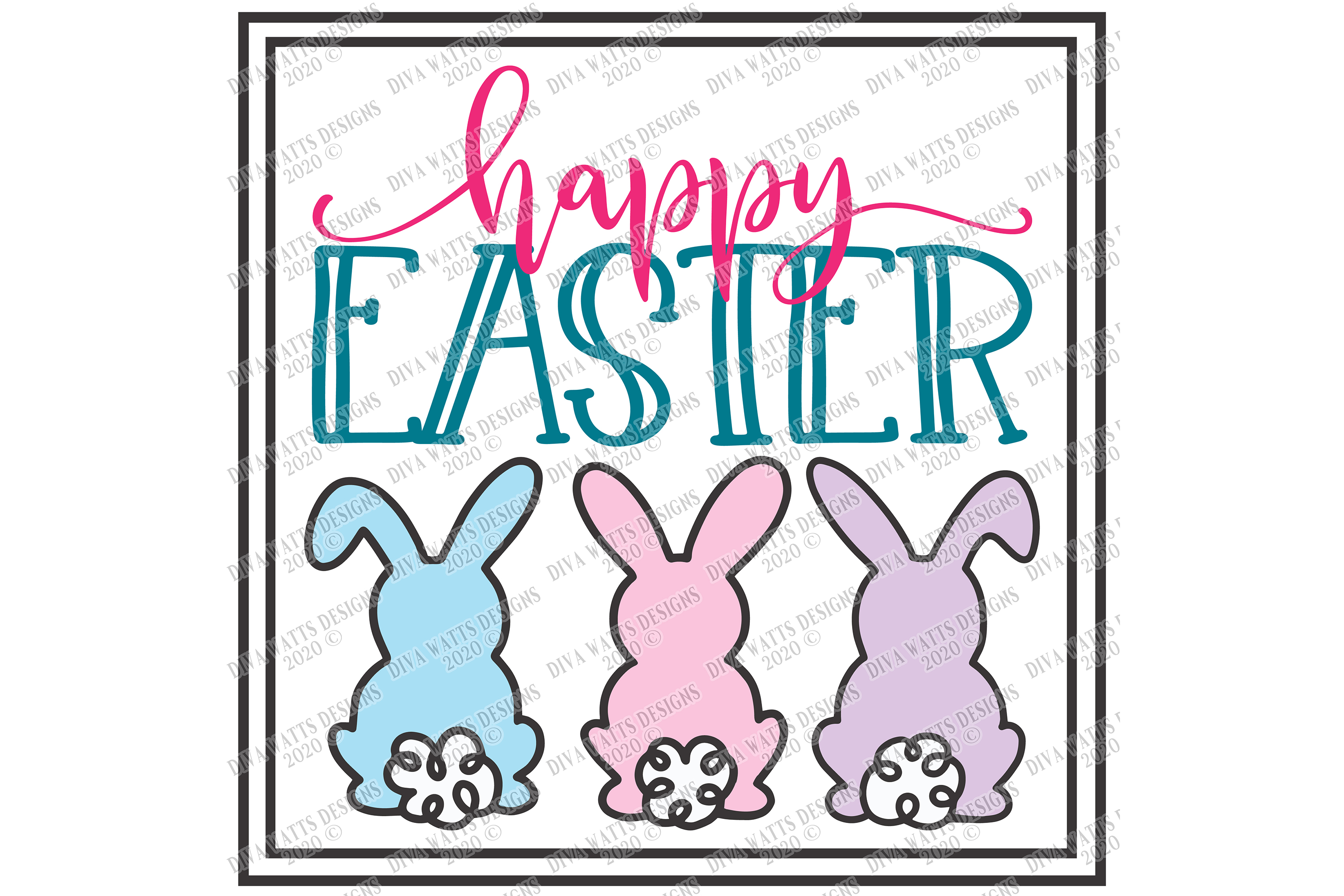 Download Happy Easter - Bunny Bunnies Trio - Tails Ears - SVG DXF ...