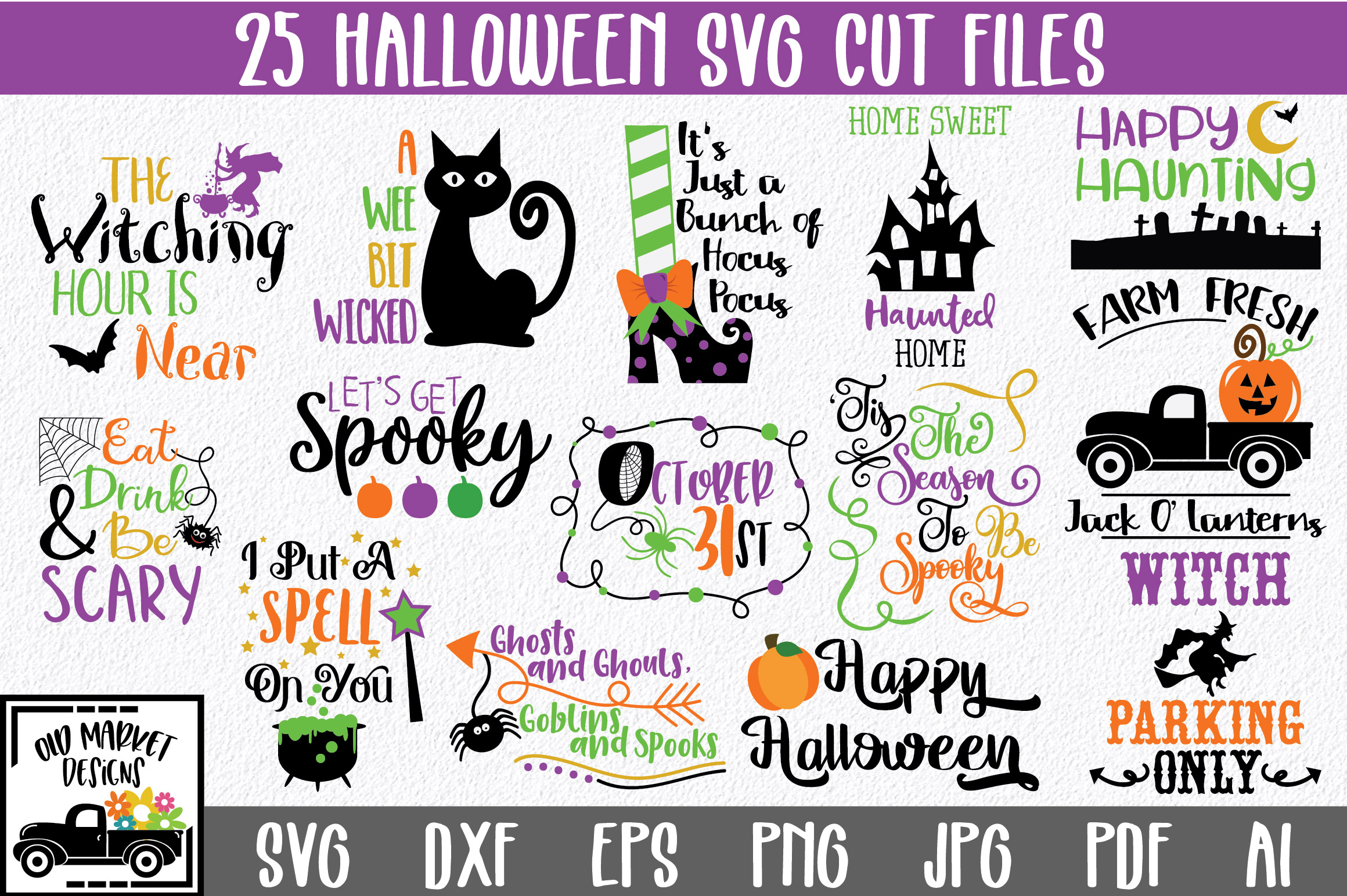 Halloween SVG Bundle with 25 SVG PNG DXF EPS JPG Cut Files