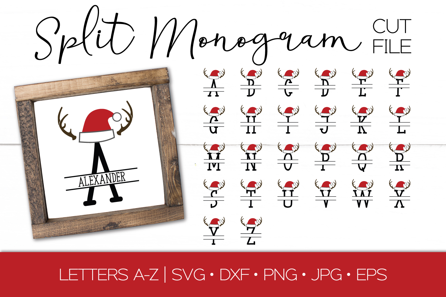 Download Santa Hat Split Monogram SVG DXF Cut File | Christmas SVG ...