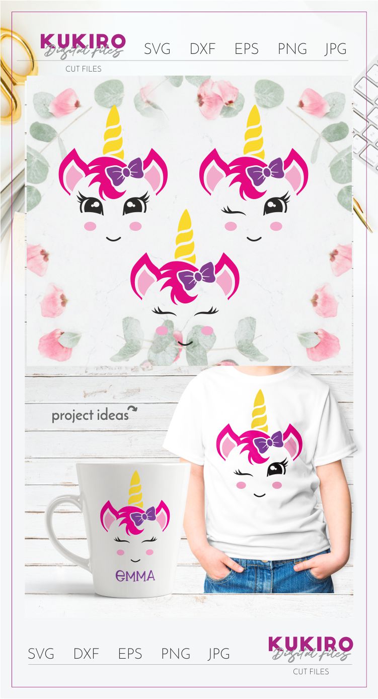 Download Unicorn with a bow SVG - Kids cut file - Pink baby unicorn ...