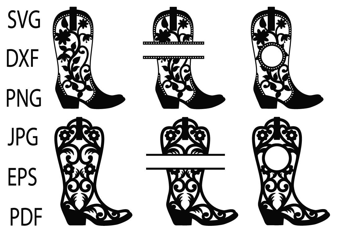 Cowgirl Boots SVG, Cowboy Boots Monogram Frames, Western SVG (212402