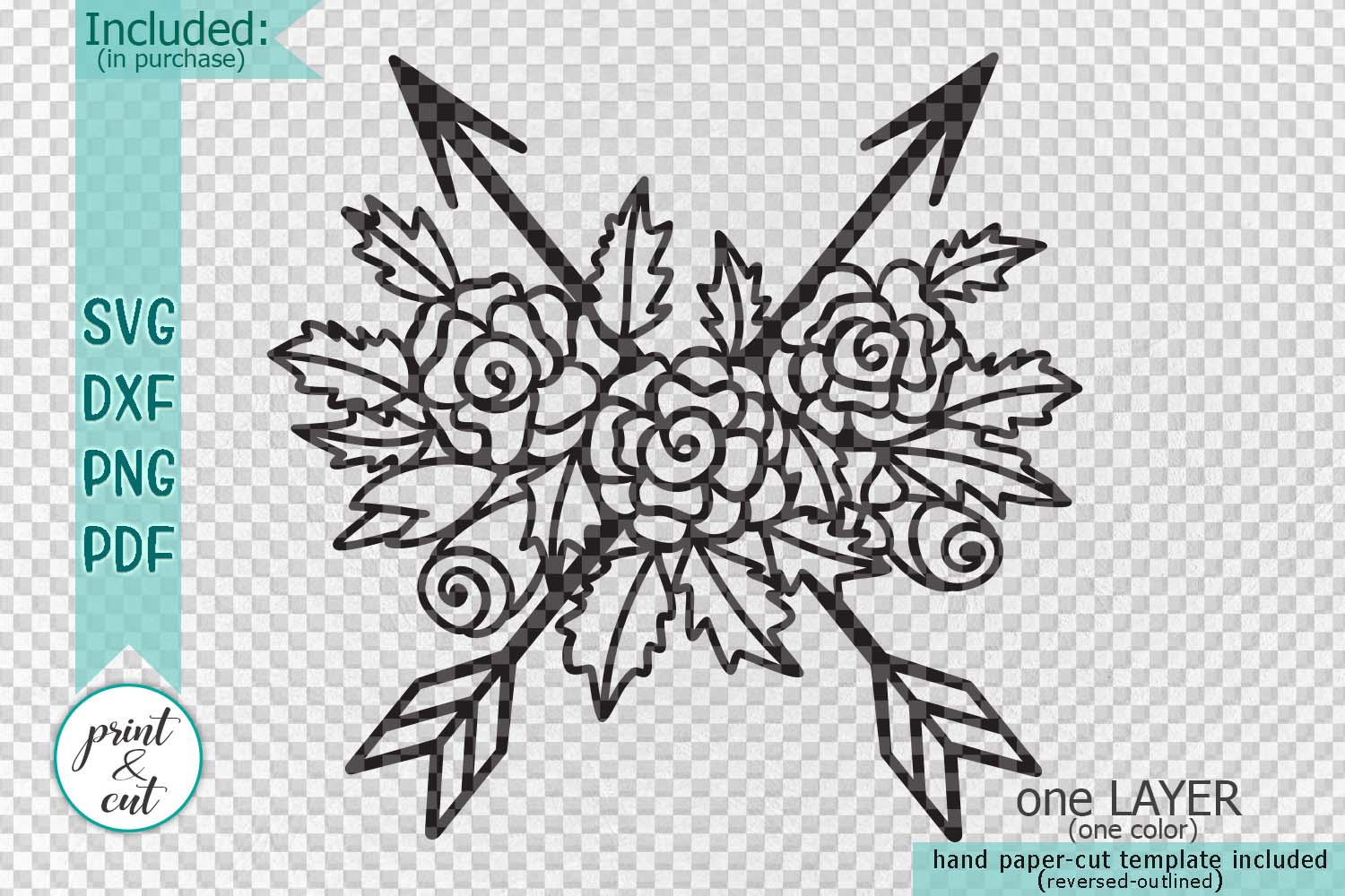 Download Arrows cross with flowers svg dxf pdf paper vinyl cut file