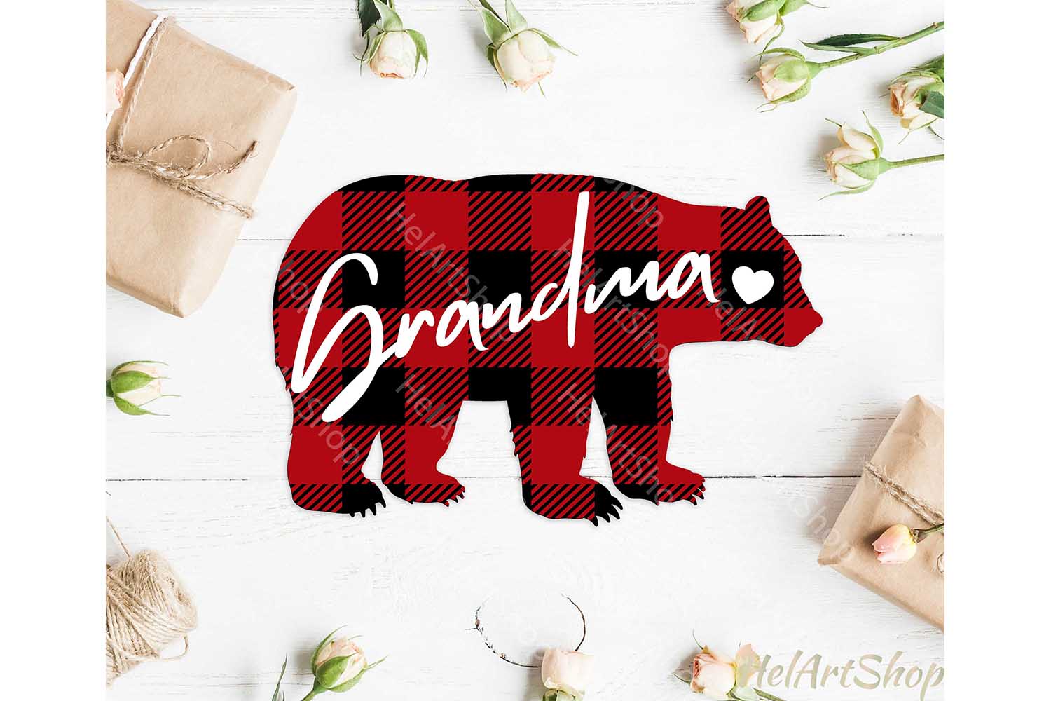 Download Grandma Bear svg, Buffalo plaid svg