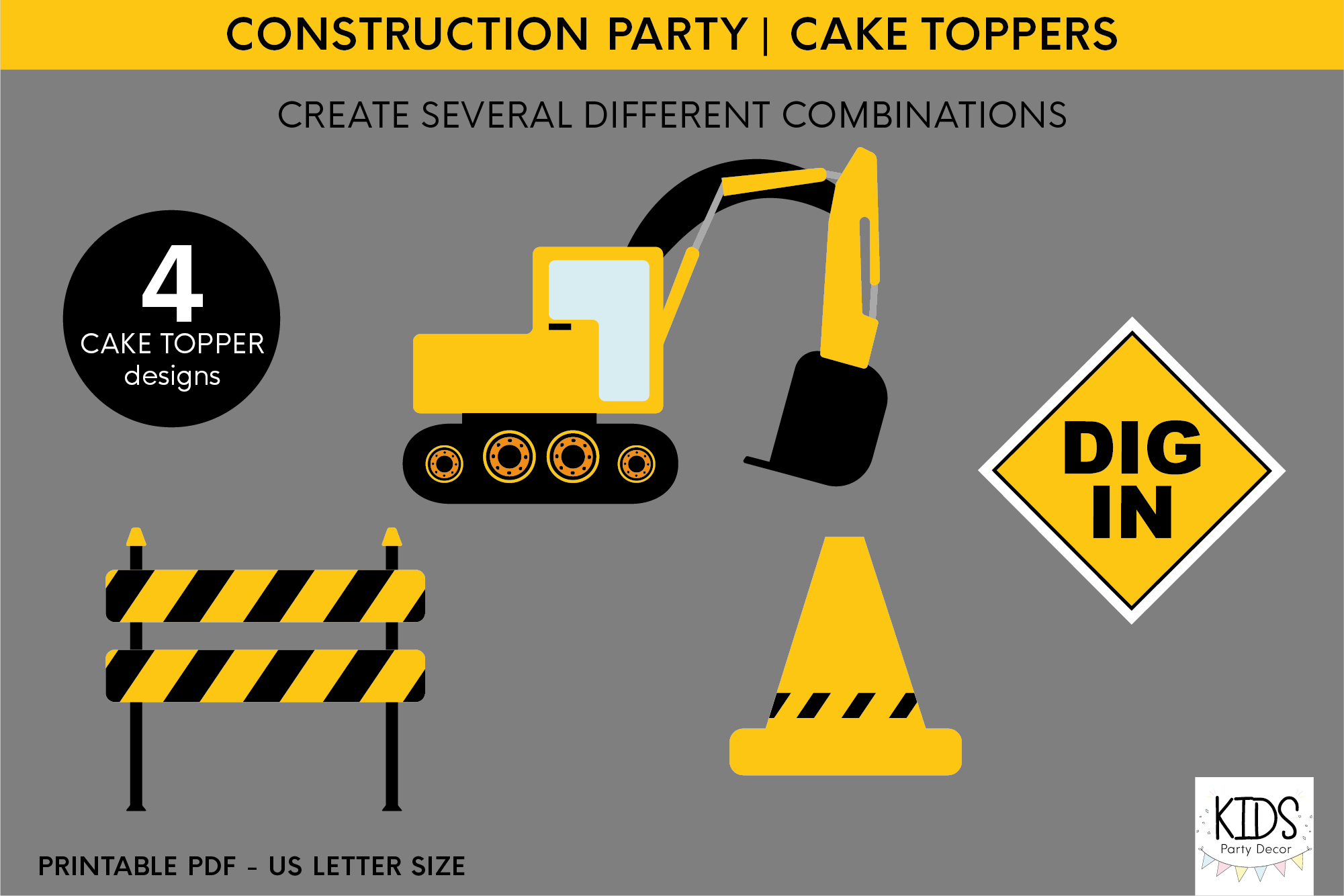 Construction Cake Topper Free Printable