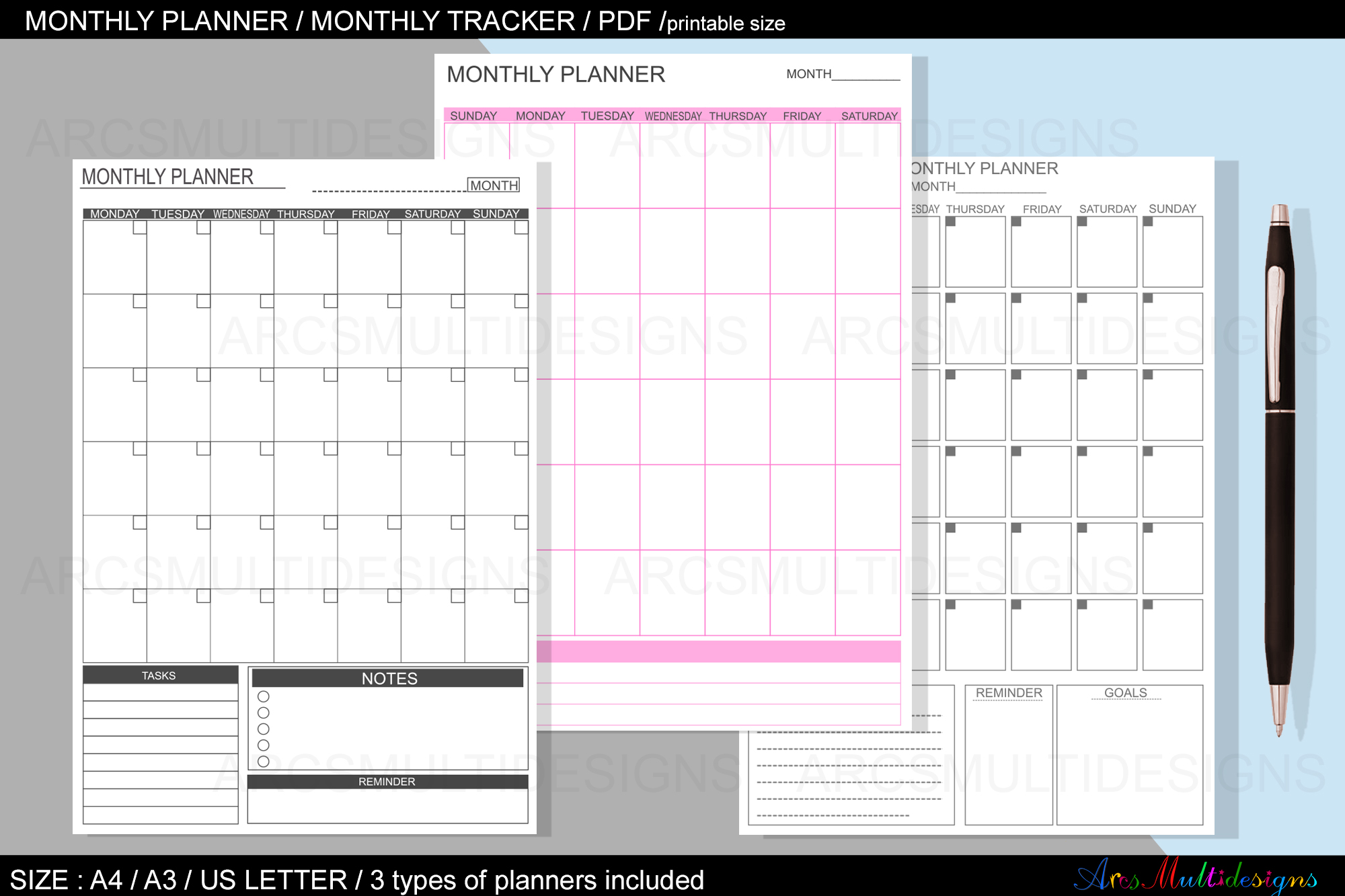 Monthly Planner Printable Undated Monthly Planner 2263