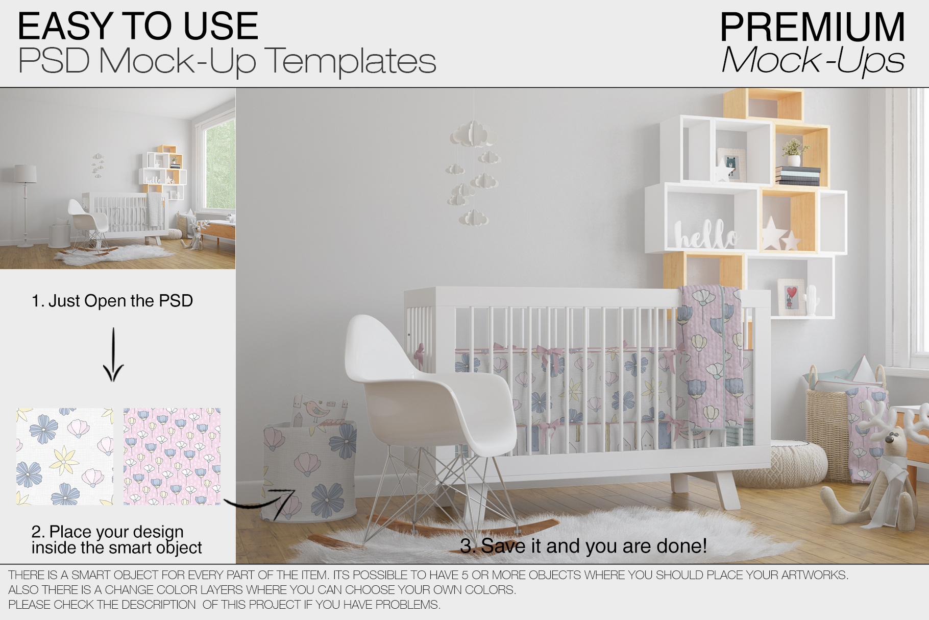 Nursery Crib Walls Ceiling Mockup