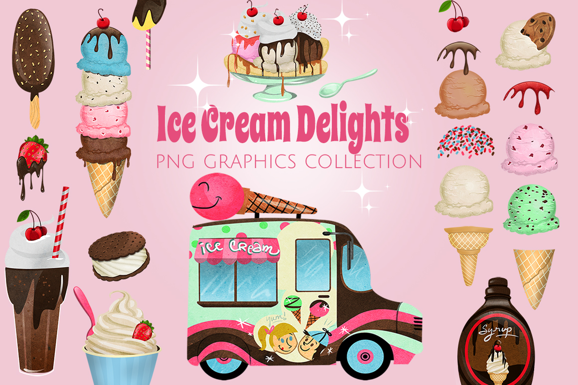 Ice Cream Shoppe Graphics Set (163518) Illustrations Design Bundles