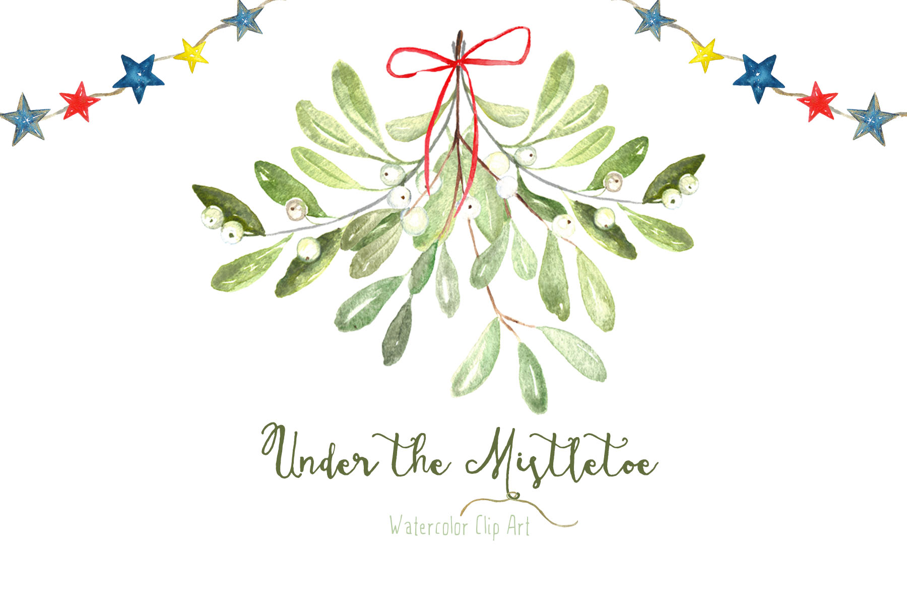 Mistletoe. Watercolor clipart. (35381) Illustrations