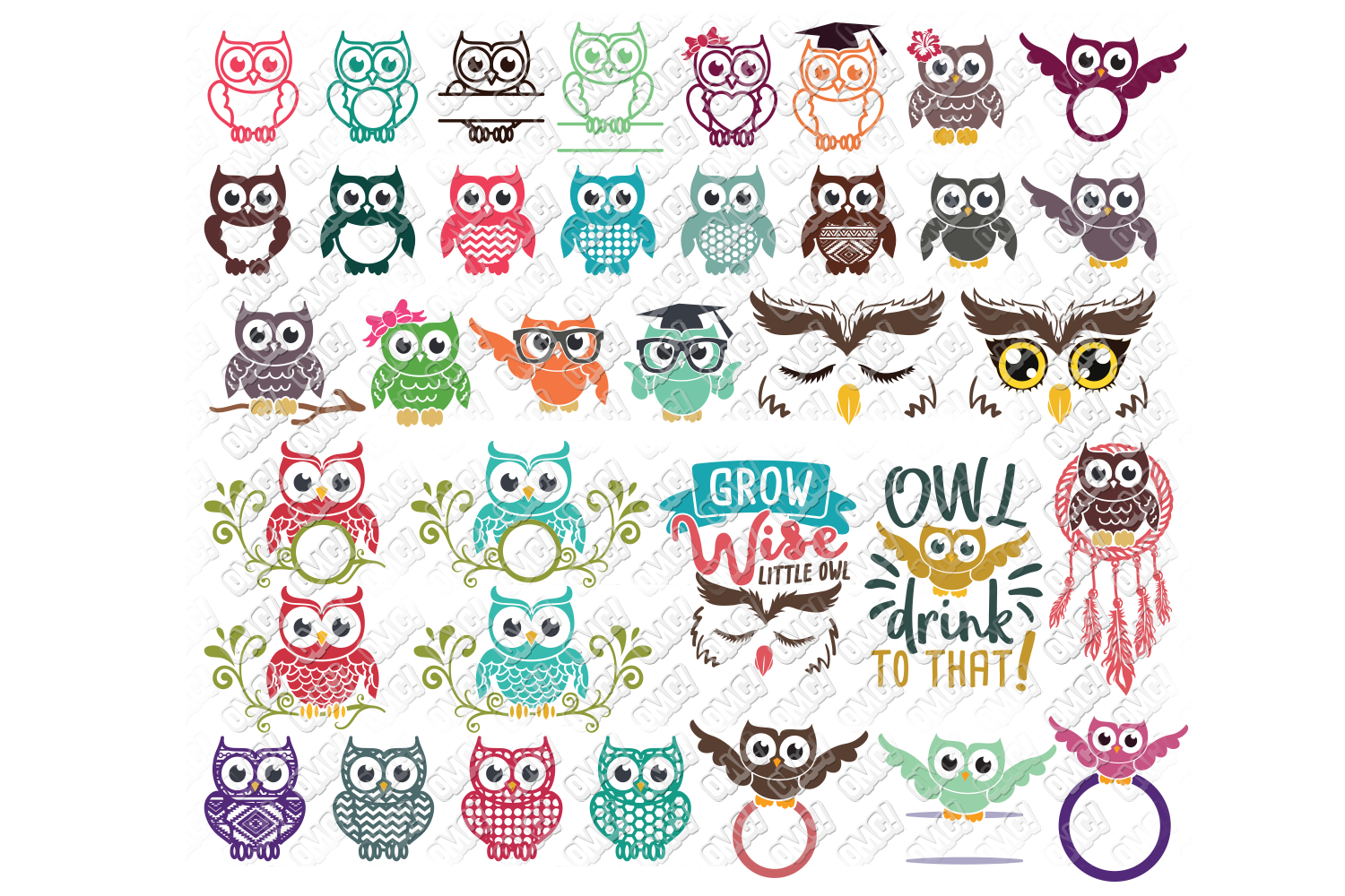 Owl SVG Monogram Bundle in SVG, DXF, PNG, EPS, JPG