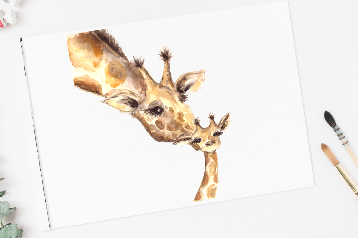 Download Mother and Baby - Giraffes - Watercolor Clipart and Print ...