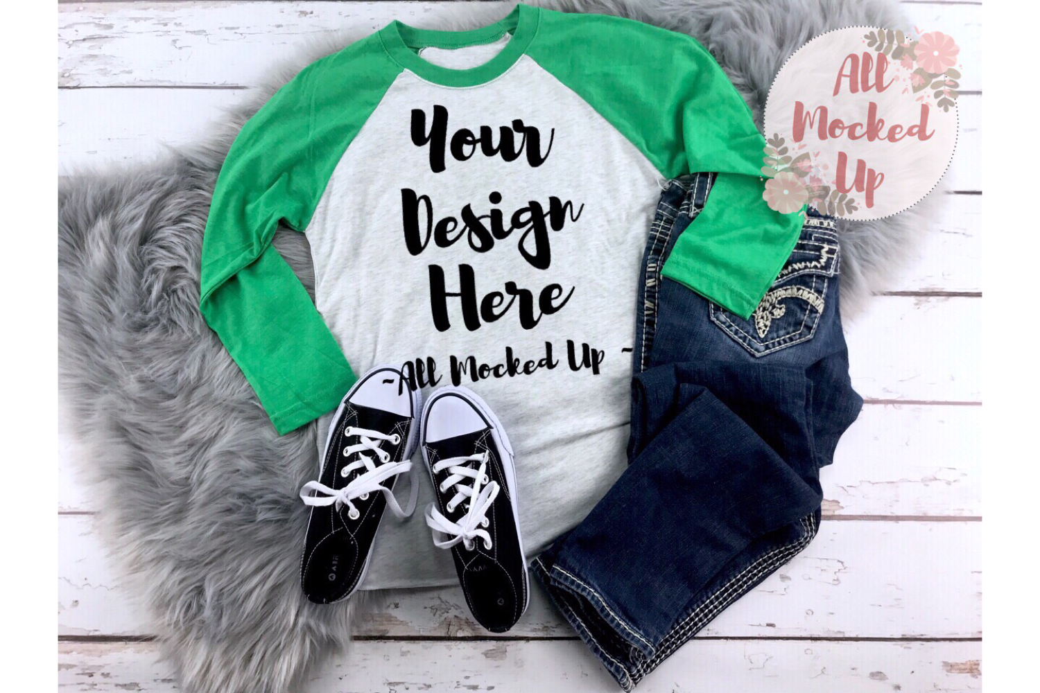 Download Next Level 6051 Adult Raglan Shirt Mock Up Green Sleeve ...