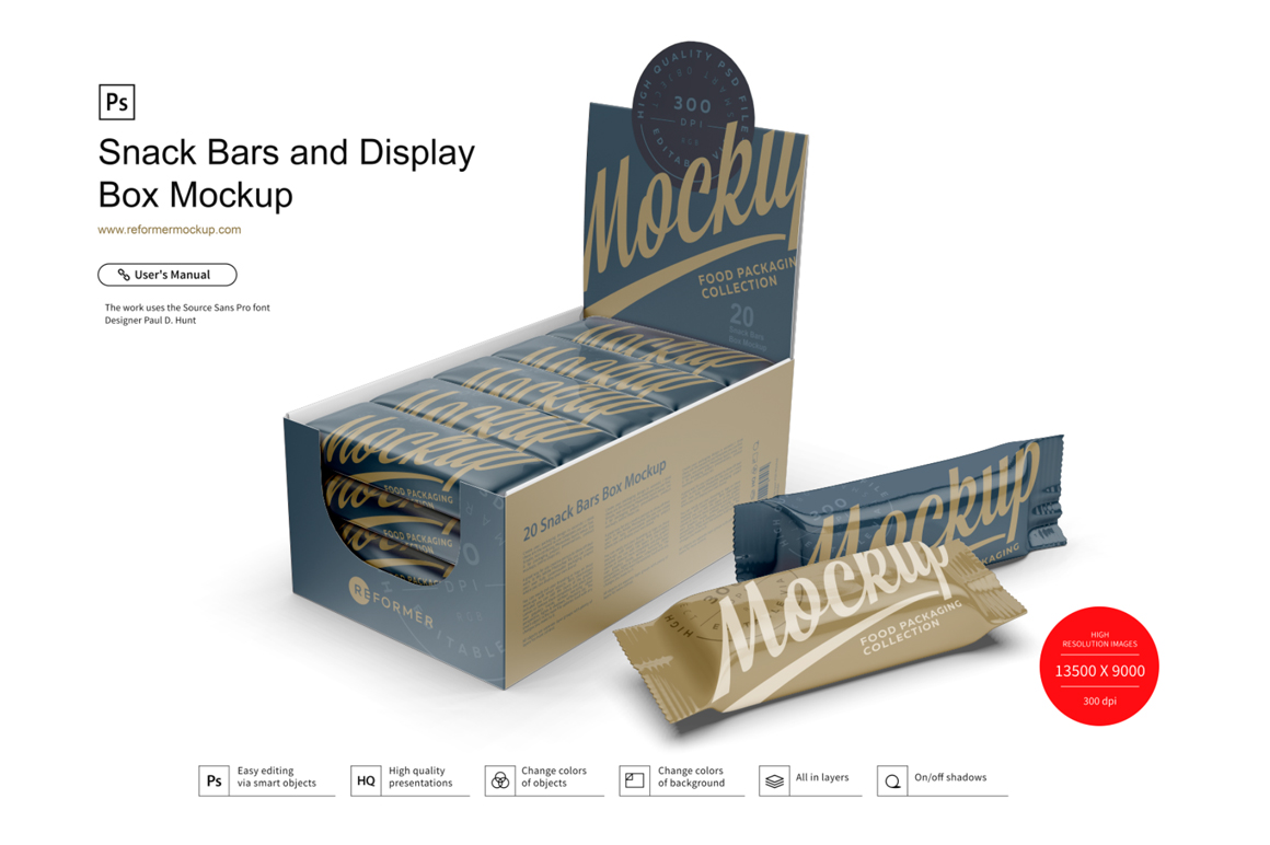 Download Snack Bars and Display Box Mockup