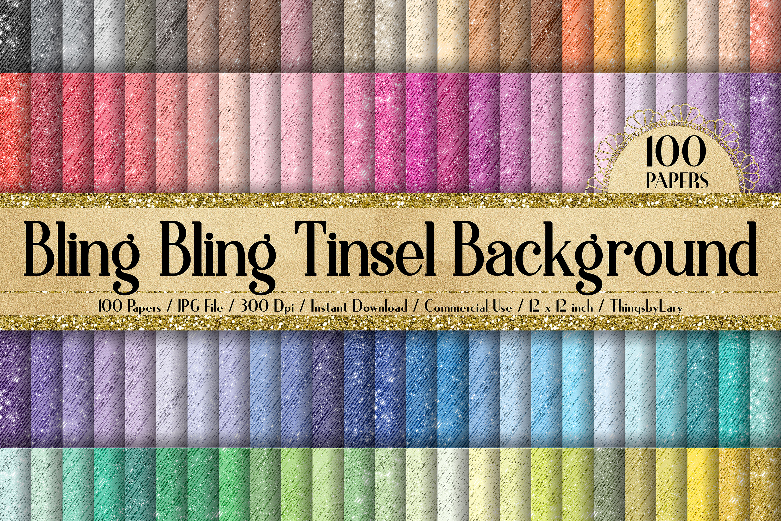 100 Metallic Foil Tinsel Curtain Background Digital Papers (299924