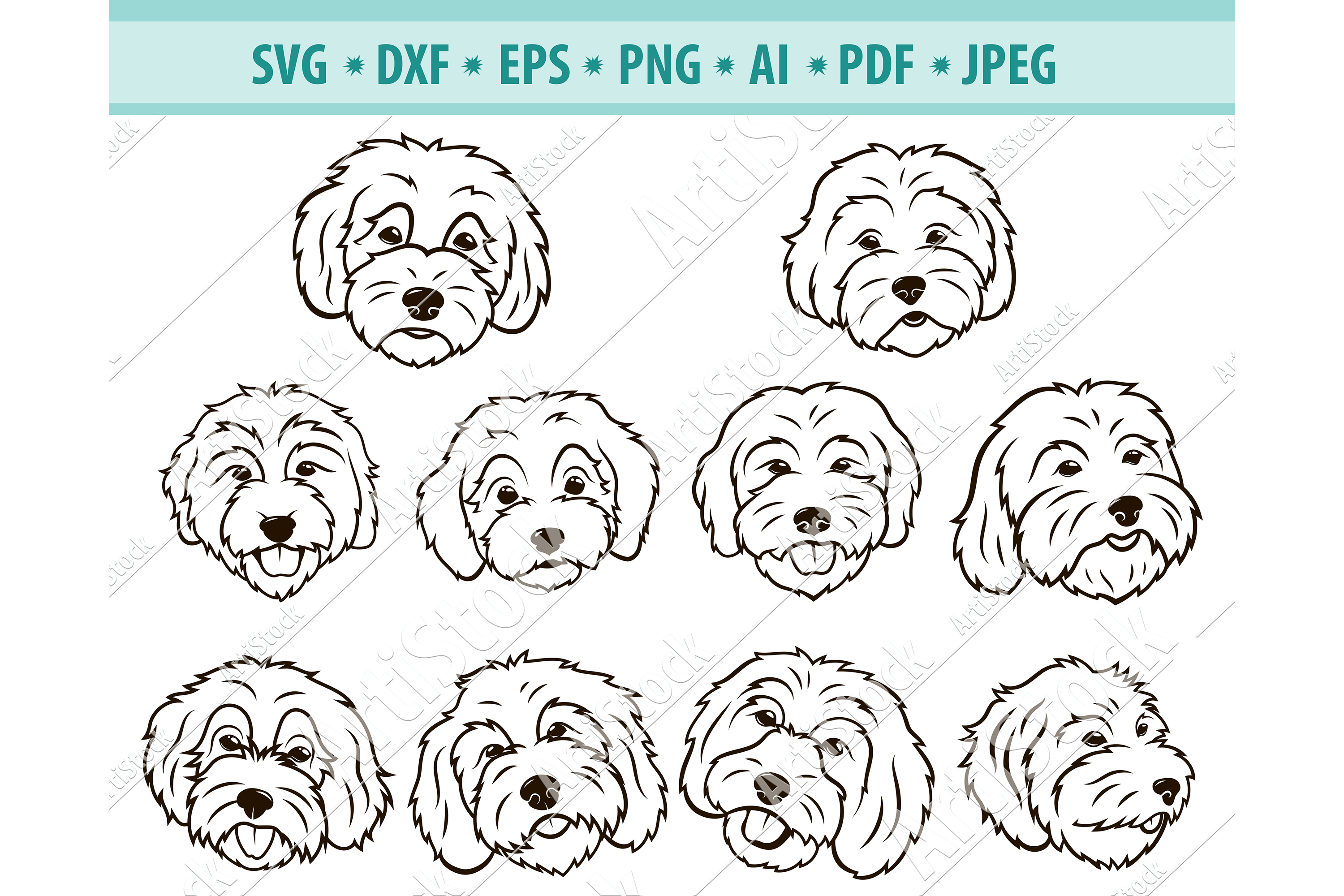 Goldendoodle SVG, Dog Silhouettes, Dogs SVG, Png, Dxf, Eps (532065