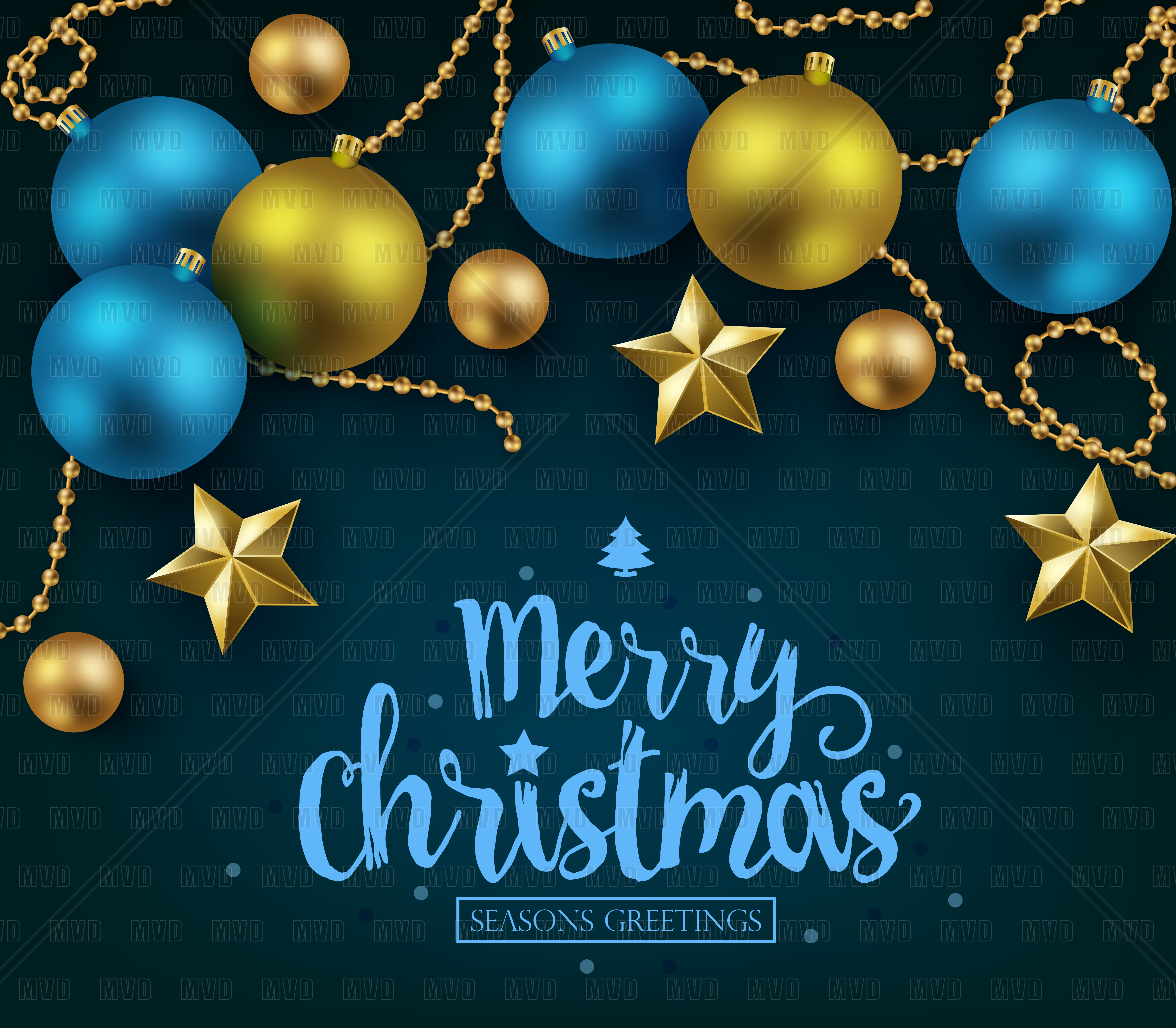 Merry Christmas and Happy New Year Typography on Blue Background