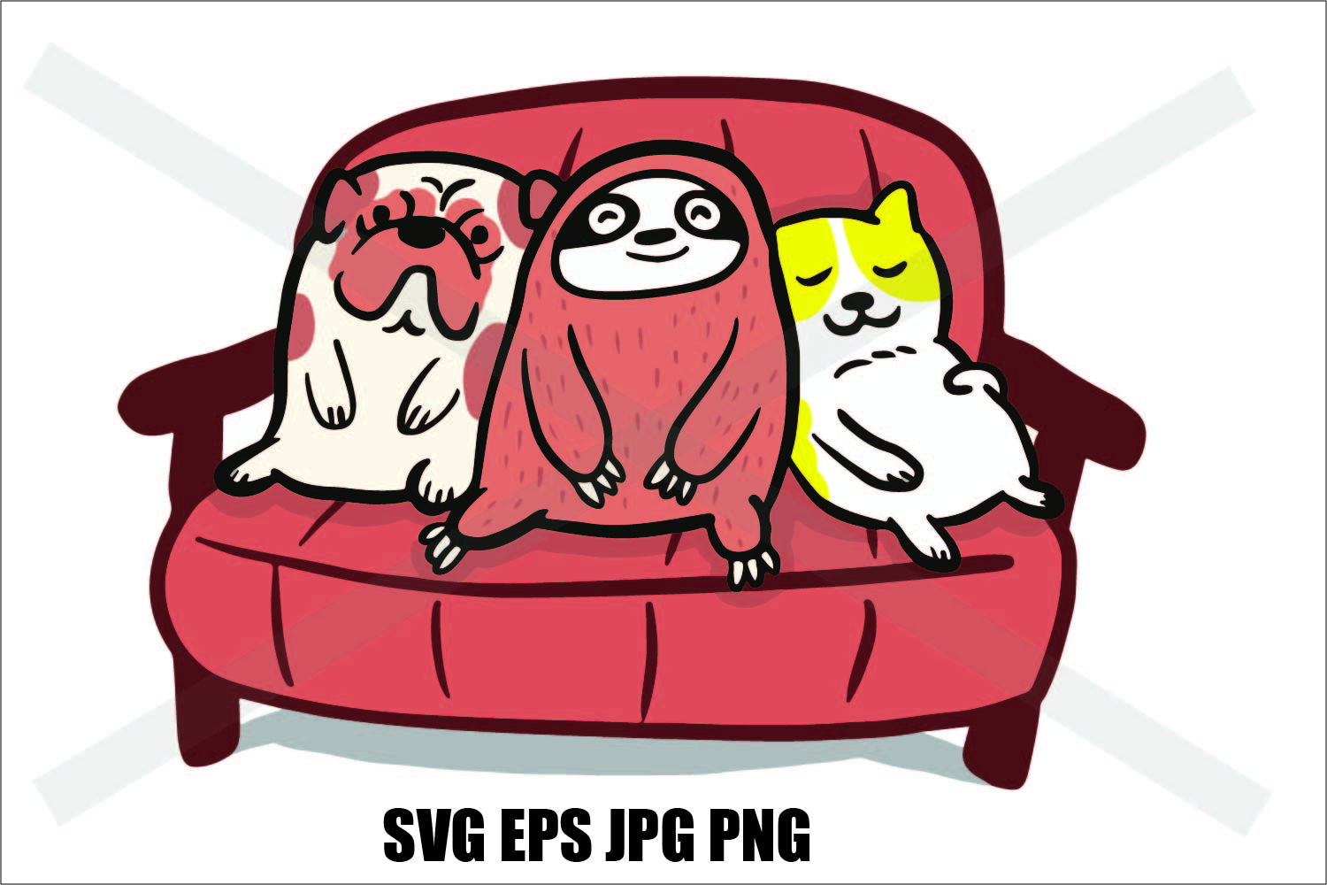 Dog Sloth And Cat On A Sofa Svg Eps Jpg Png