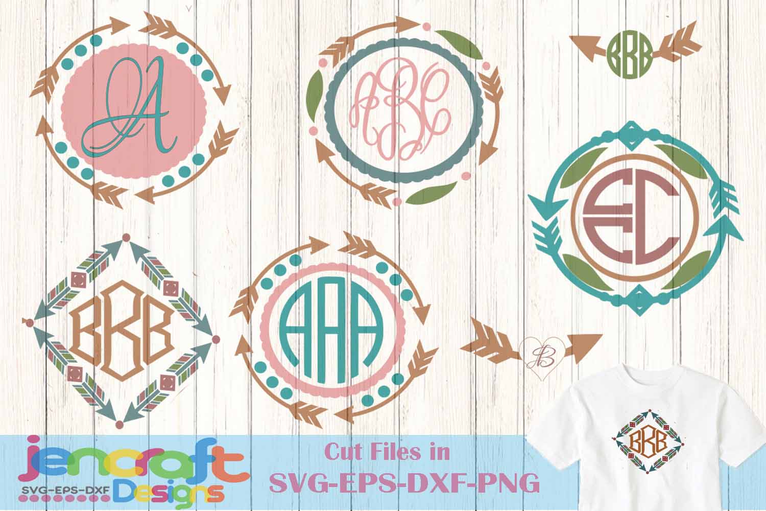 Tribal Boho Arrow Monogram svgFrames Svg, Eps, Dxf, Png