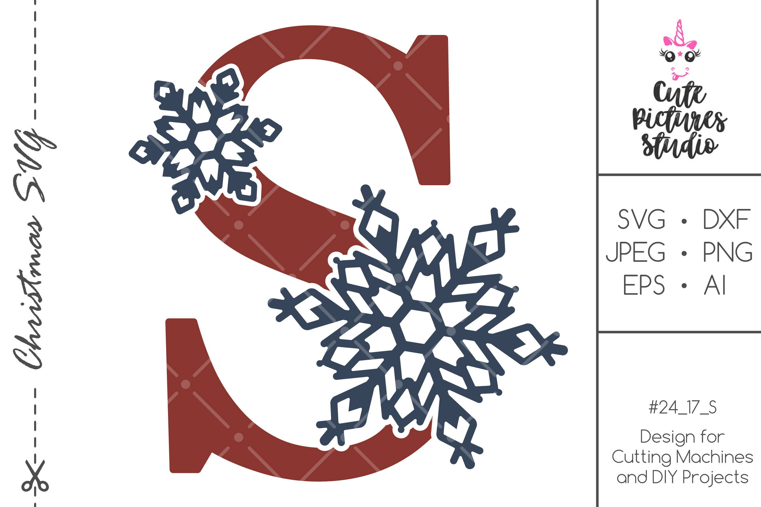 Download Christmas monogram svg. Snowflake letter 'S' SVG, DXF, PNG