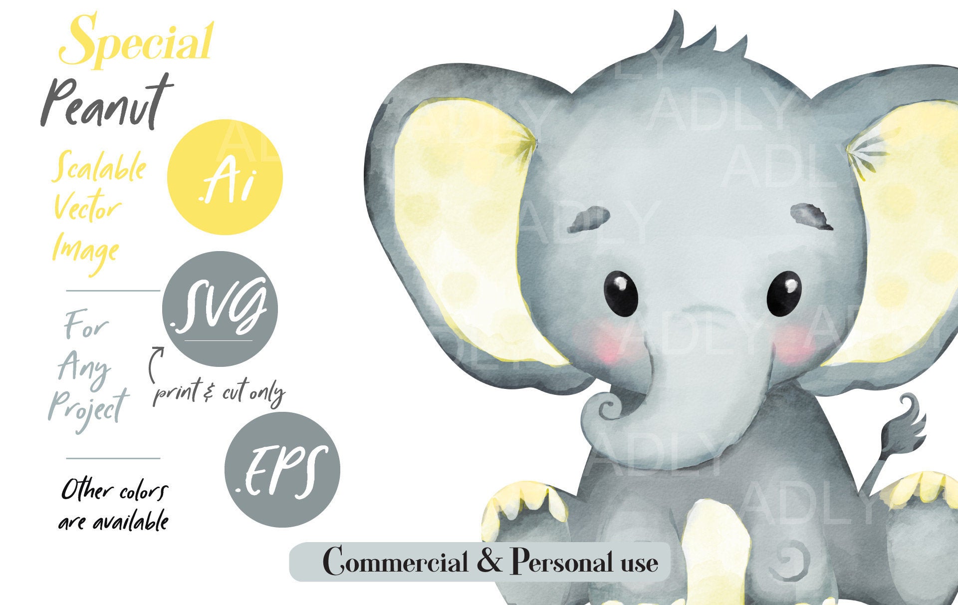 Baby Elephant, PNG, EPS, SVG, yellow color, Clip Art, vector