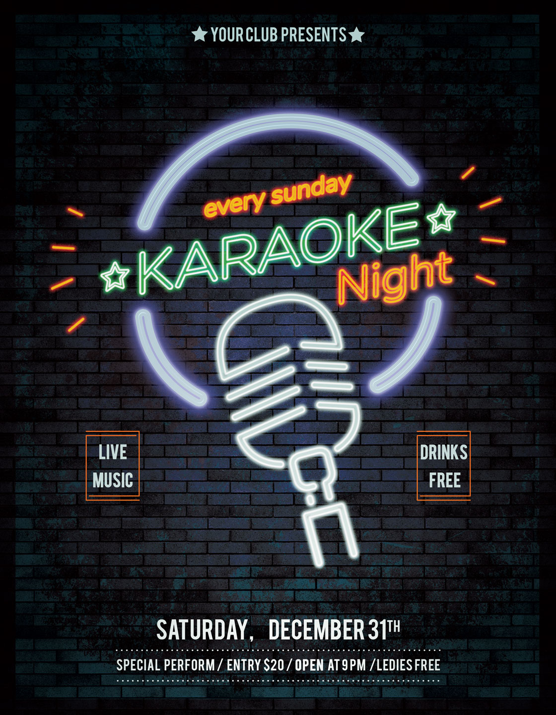 Karaoke Night Neon Party Flyer