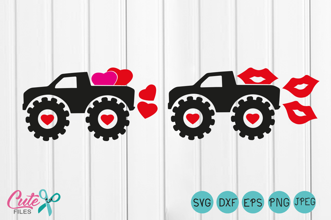Monster Truck SVG, Heart svg, happy valentines day, Boy Valentine Silhouette Studio, Heart ...