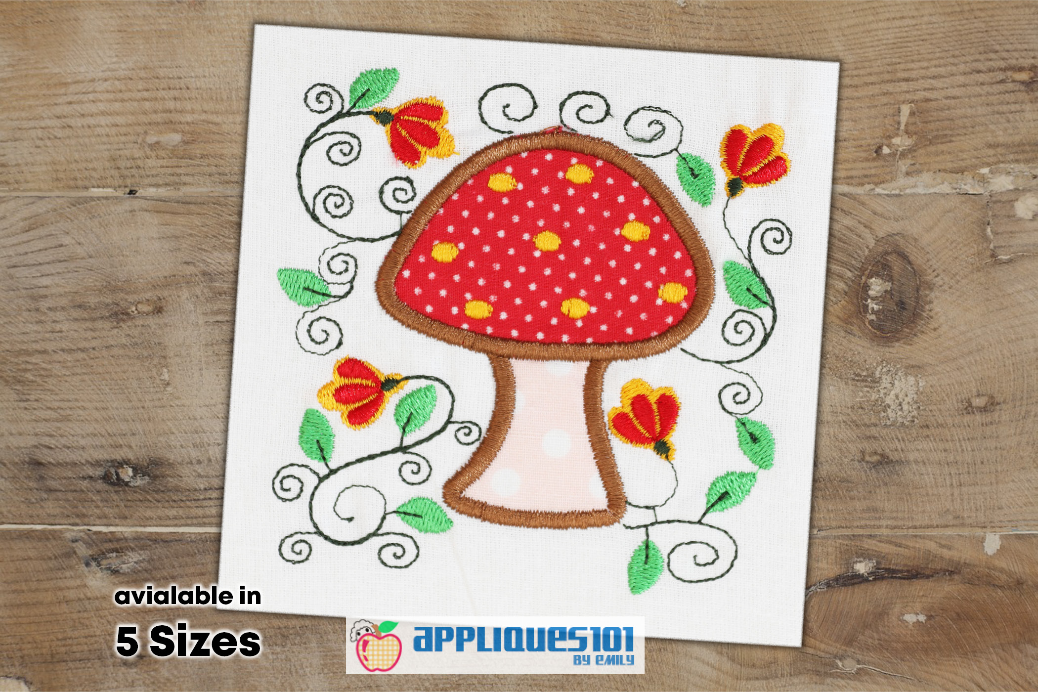 Mushroom With Floral Embroidery Applique Design Mushrooms