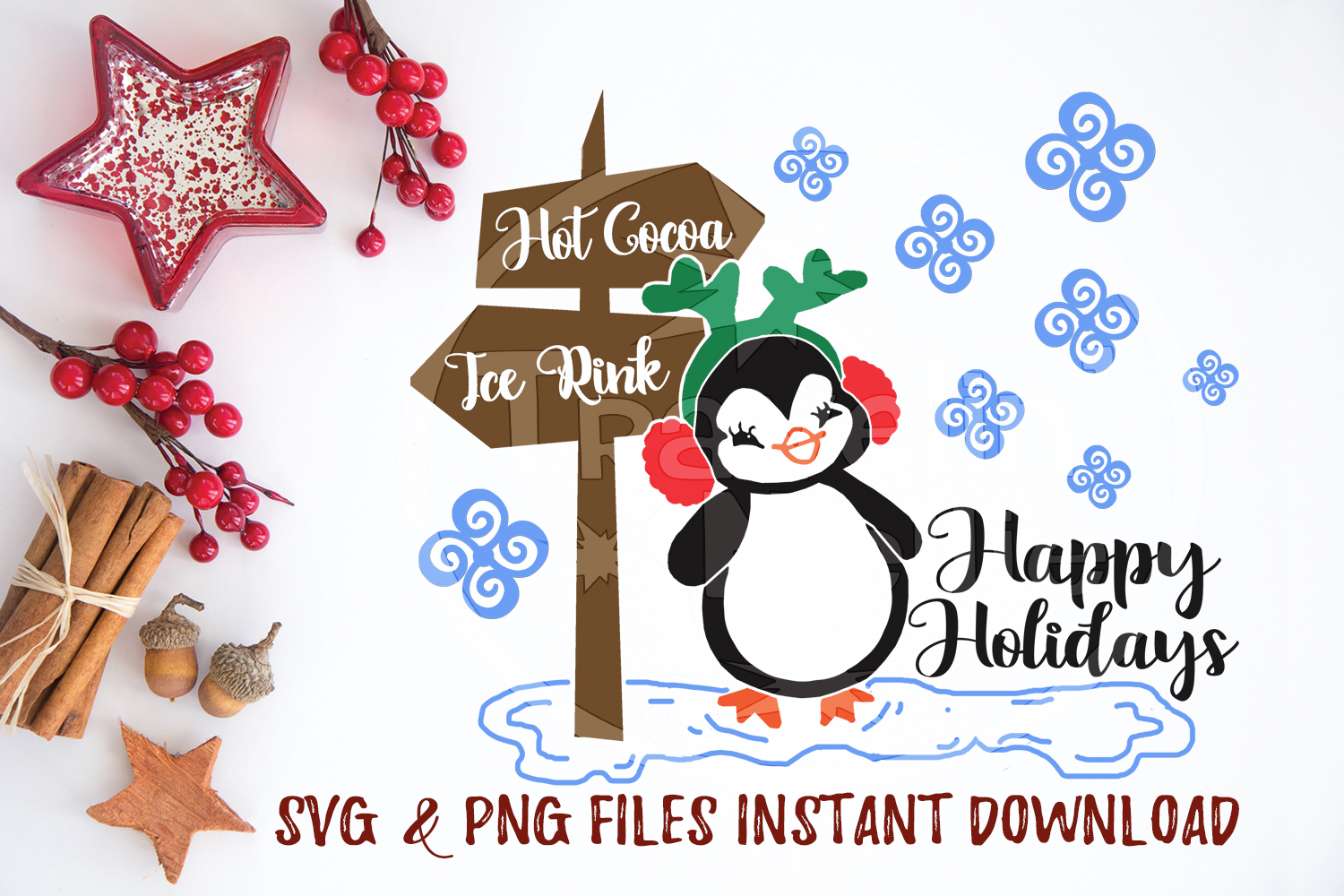 Happy Holidays SVG Penguin Printable Greeting Card Christmas 113453 