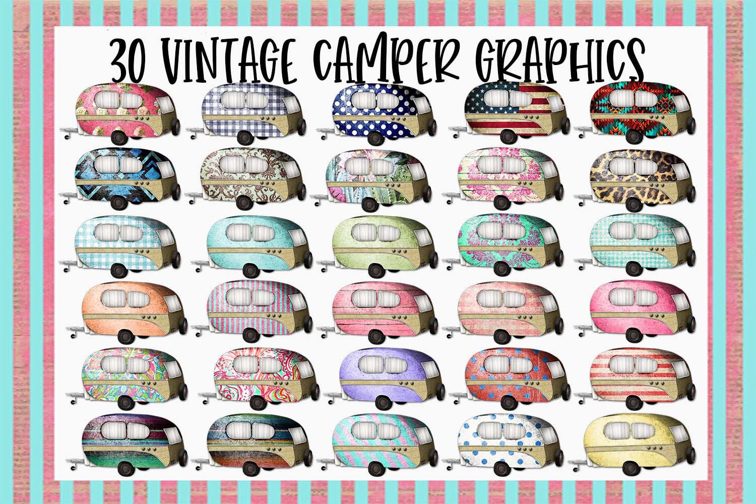 Download 30 Vintage Camper Sublimation Graphics Bundle