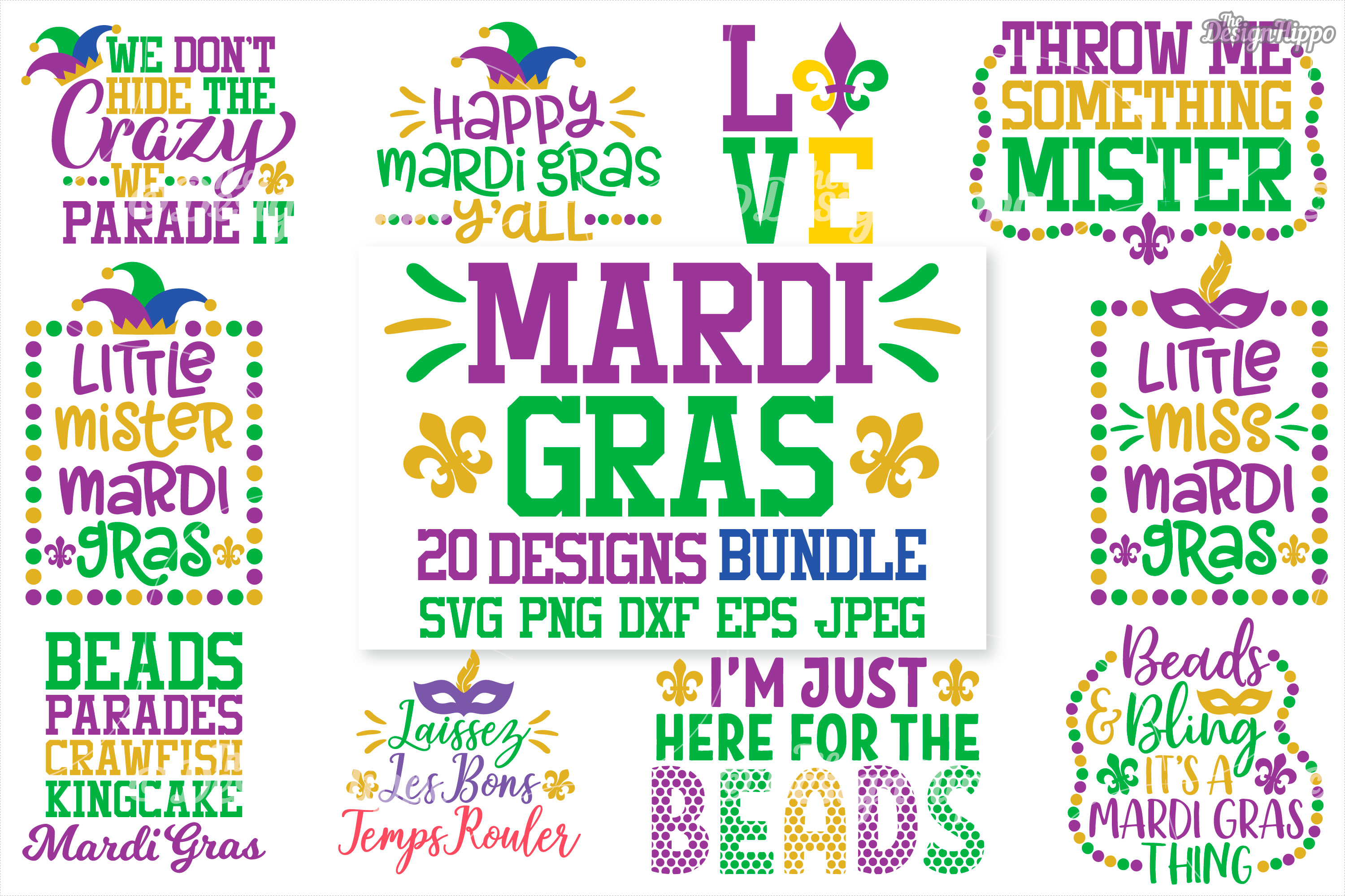 Download Mardi Gras SVG Bundle of 20 Designs, DXF, PNG, Cutting Files