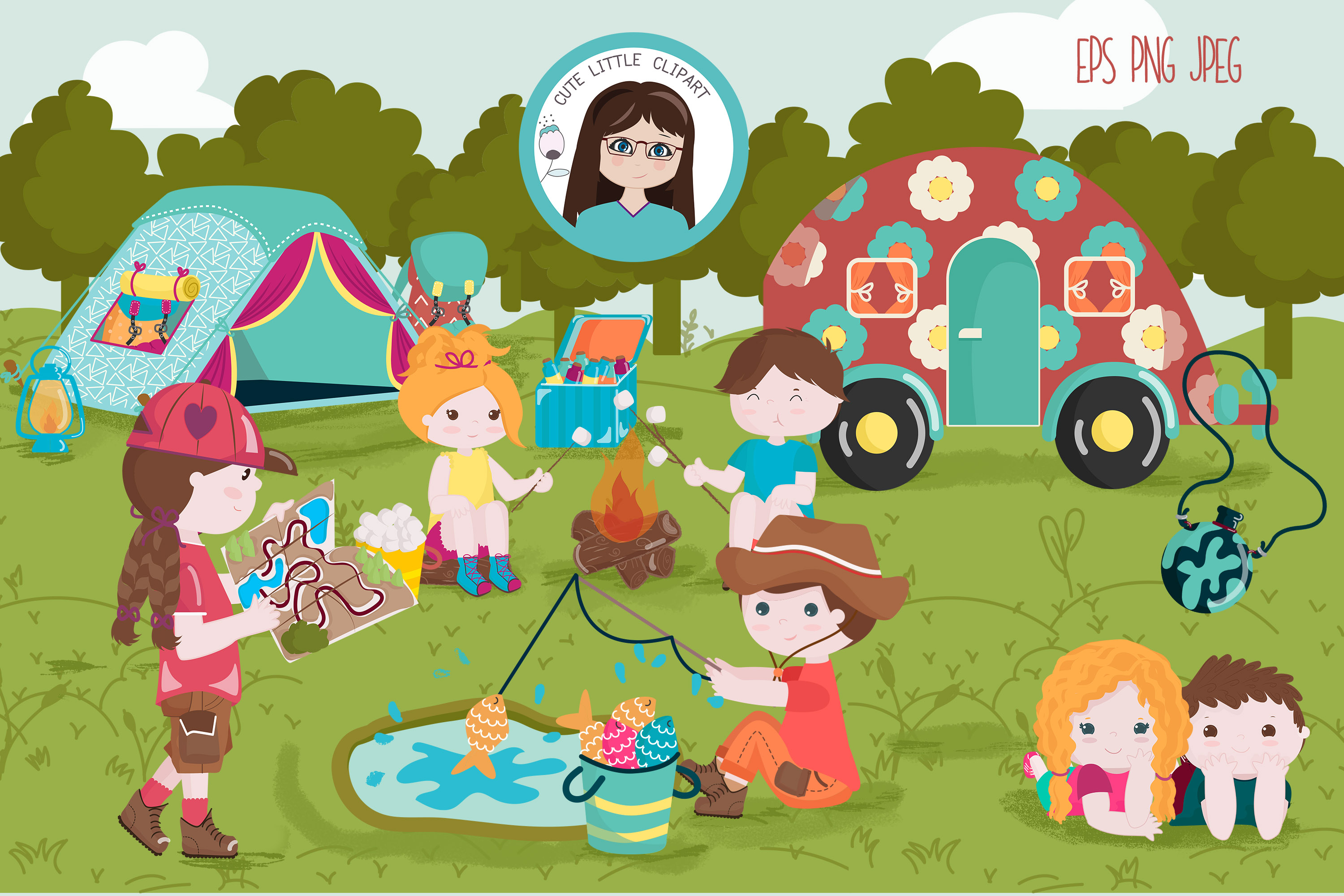 Camping vector cliparts (290495) | Characters | Design Bundles