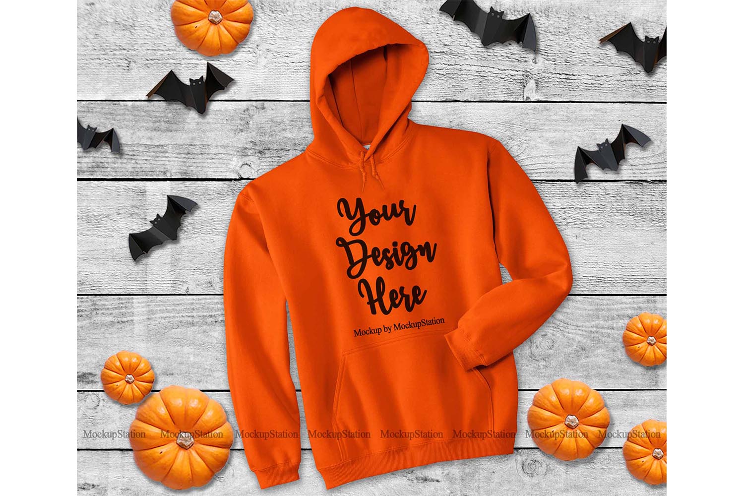 Download Orange Halloween Hoodie Mockup, Gildan 18500 Mock Up (352549) | Mock Ups | Design Bundles
