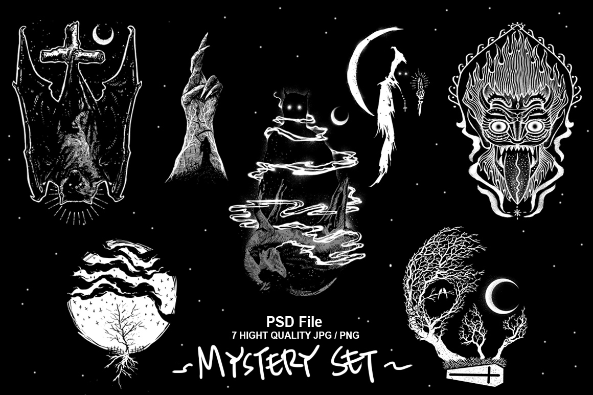 7 Mystery Designs (119145) Illustrations Design Bundles