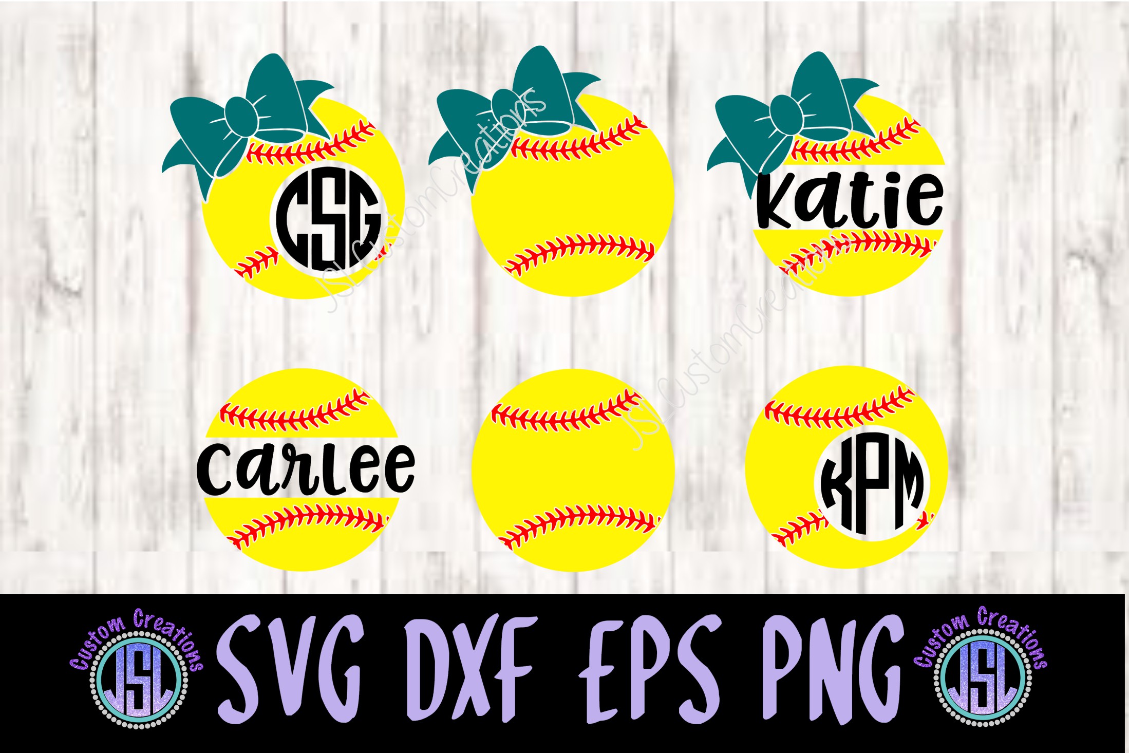 Download Softball Monogram & Split Name Frame SVG DXF EPS PNG (108740) | Monograms | Design Bundles